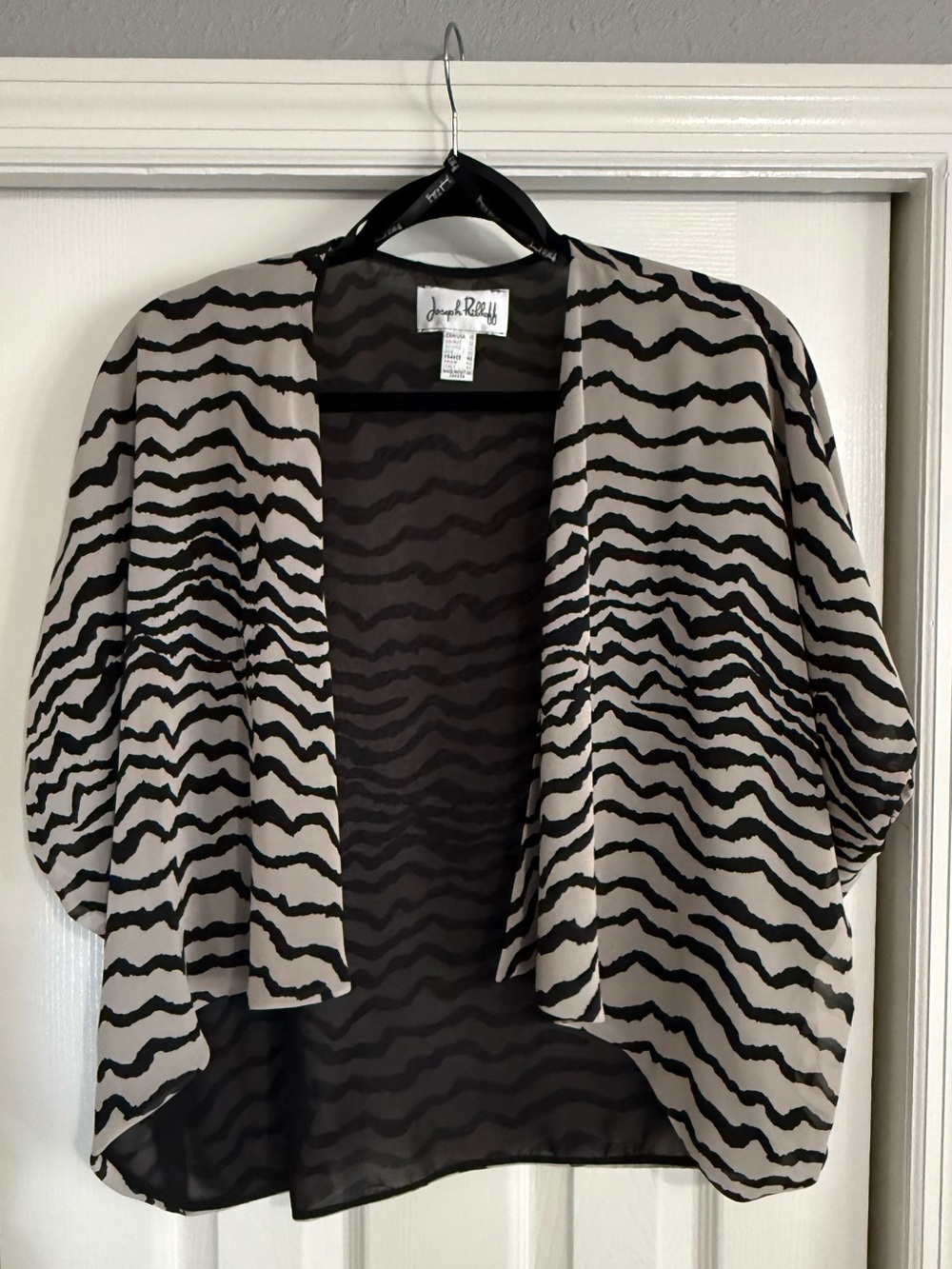 Joseph Ribkoff Black and White Zebra-Print Open Front Kimono Cardigan